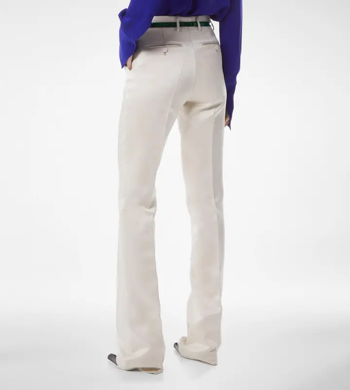 WASHED COTTON SILK BLEND DUCHESSE TAILORED STRAIGHT PANTS PINK BEIGE online